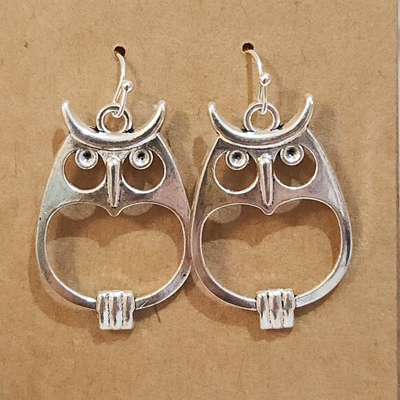Bright Silver Owl Earrings - Picture 2 of 5